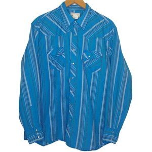 Wrangler Wrancher Mens 2XT Tall Shirt Western Pearl Snap Turquoise Stripe EUC
